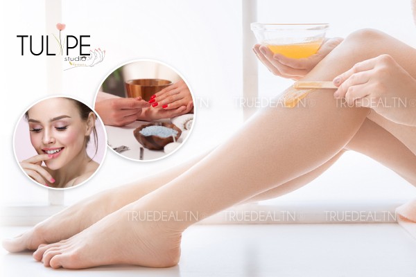 Epilation jambes complètes, Bras complètes, aisselles, Visage + Soin des mains + Pose vernis permanent + Brushing