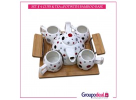 Set of 4 Cups and Tea-pot with BAMBOO Base