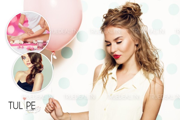 Balayage ou tie & dye + Coupe + Brushing + Epilation visage, sourcils + Masque coup d’éclat + Epilation bras complètes, aisselles, jambes complètes + Soin des mains + Pose vernis permanent