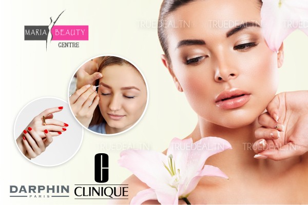 Soin de visage (Clinique-darphin) + Soin des mains + Pose vernis permanent + Epilation sourcils, lèvre supérieure, menton + Brushing