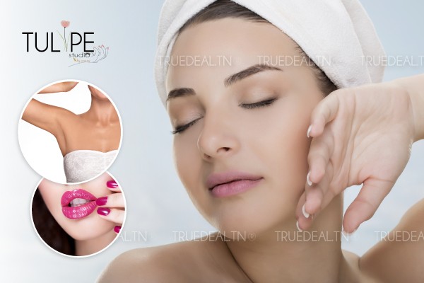 Soin de visage + Epilation bras, aisselles + Soin des mains + Pose vernis permanent + Epilation sourcils, lèvre supérieure + Brushing