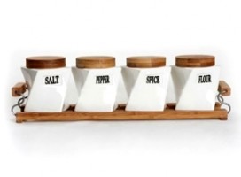 Set of 4 canister with BAMBOO Base