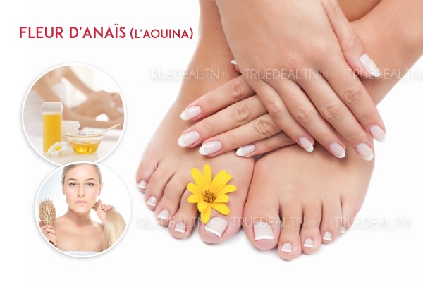 Soin des mains + Soin des pieds + 2 poses vernis + Epilation jambes complètes, bras complètes, aisselles, sourcils, lèvre supérieure, menton + Coupe + Brushing