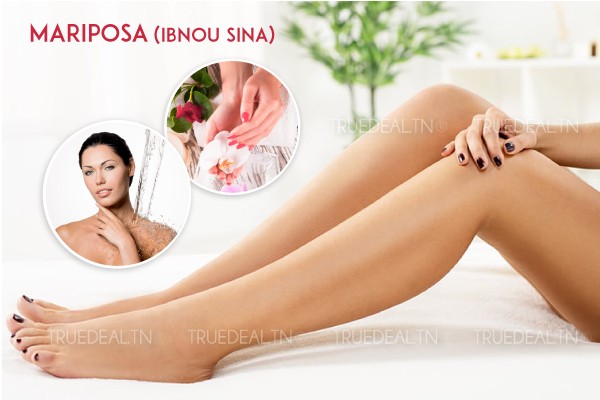 Epilation jambes complètes, bras complètes, aisselles, visage, sourcils + Douche + Soin des mains + Pose vernis