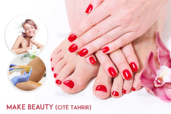 Soin des mains + Soin des pieds + Epilation jambes complètes, bras complètes, aisselles, visage, sourcils + Brushing