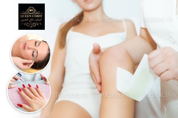 Epilation jambes complètes, bras complètes, aisselles, visage, sourcils, maillot intégrale + Soin des mains + Pose vernis