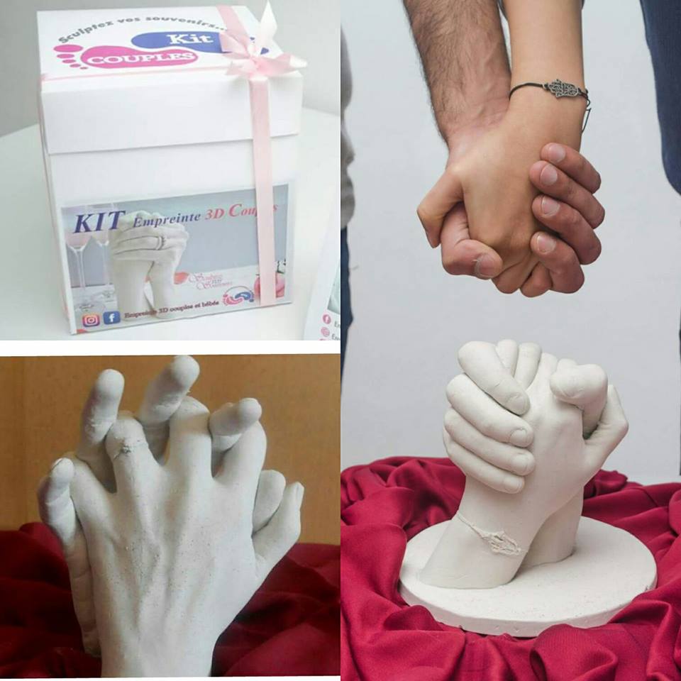 Moulage en plâtre 3D pour 1 à 2 mains - Empreinte de main en