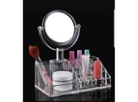 Support maquillage en acrylique  – Organiseur à bijoux avec miroir et tiroirs de rangement transparent
