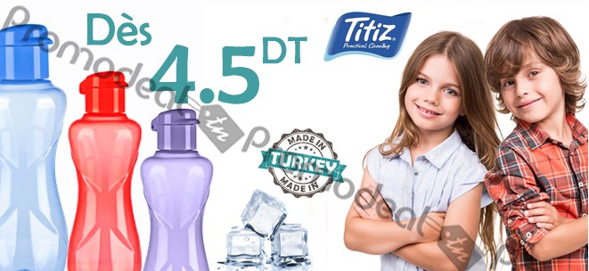 Bouteille d’eau et boissons pour enfants en plastique alimentaire Titiz à partir 4.5 DT seulement!