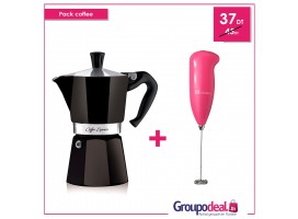 Pack COFFE  Cafetière + Mini Mixeur Batteur Fouet Electrique à Café Lait