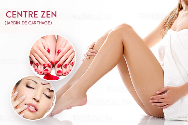 Epilation jambes complètes, bras complètes, aisselles, visage, sourcils + Soin des mains + Soin des pieds +2 poses vernis permanent + Brushing